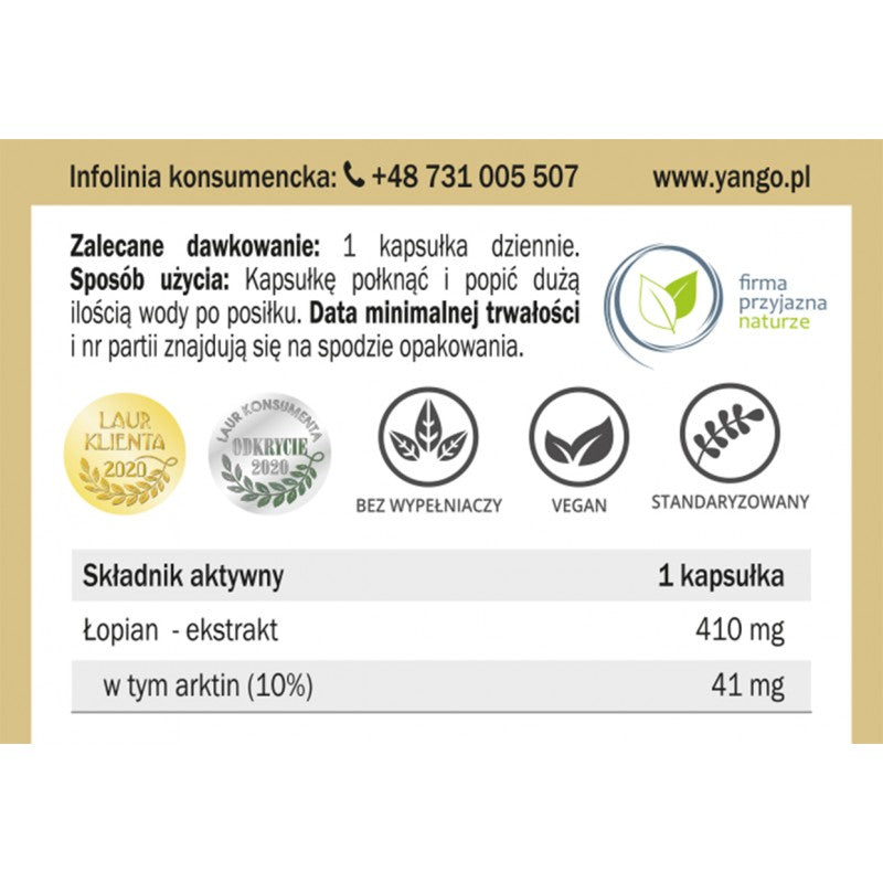 YANGO, Korzeń łopianu, kapsułki vege, 90 szt.
