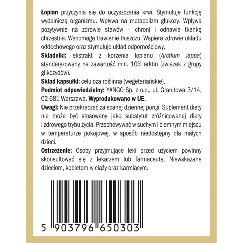 YANGO, Korzeń łopianu, kapsułki vege, 90 szt.