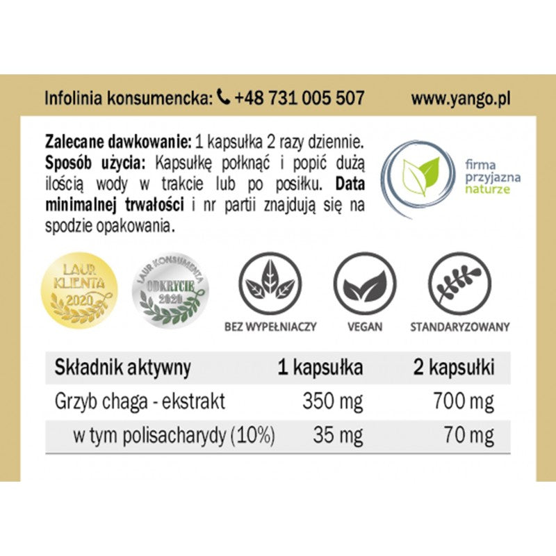 YANGO, Chaga - ekstrakt 10% polisacharydów, kapsułki vege, 90 szt.