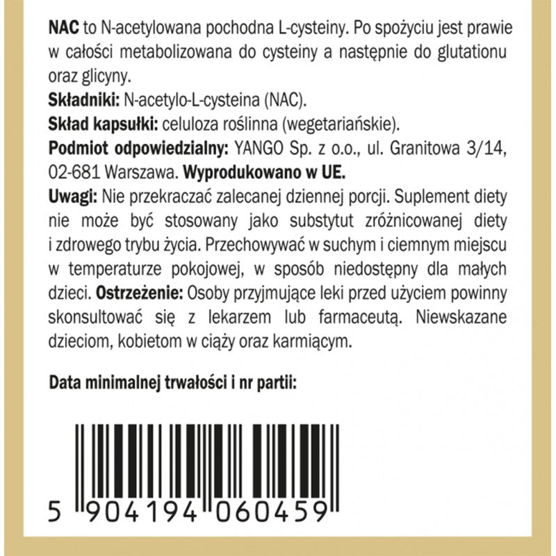 NAC - N-acetylo-L-cysteina, kapsułki wege, 90 szt.