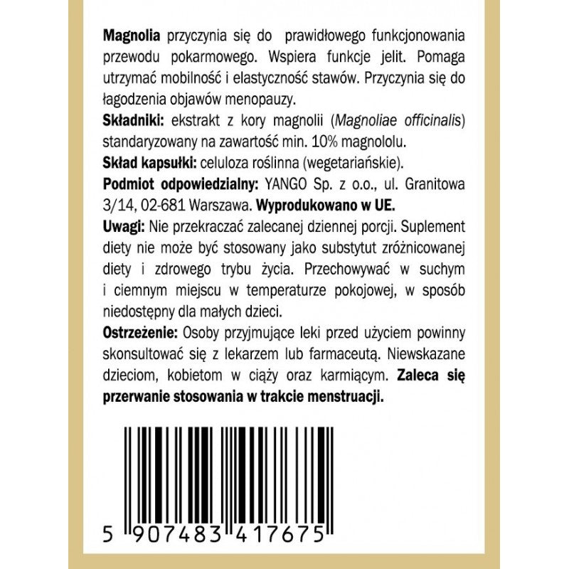 YANGO, Kora Magnolii - 10% magnololu, kapsułki vege, 60 szt.