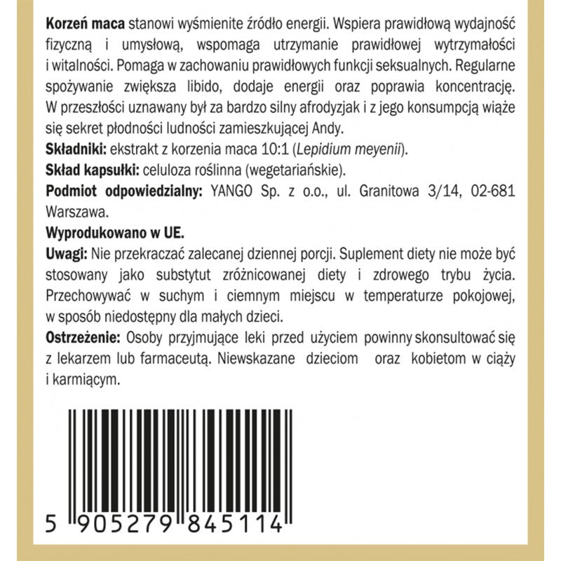 YANGO, Korzeń Maca - ekstrakt 10:1, kapsułki vege, 100 szt.