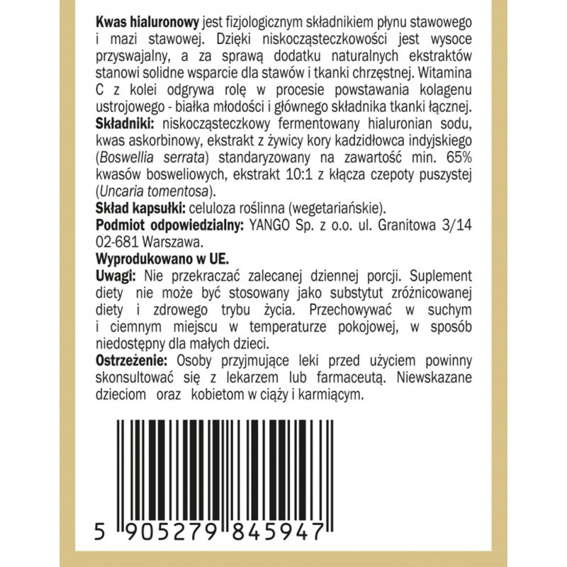 YANGO, Kwas Hialuronowy na stawy, kapsułki vege, 90 szt.