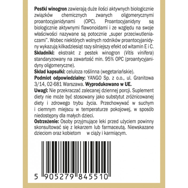 YANGO, OPC 95% ekstrakt z pestek winogron, kapsułki vege, 90 szt.