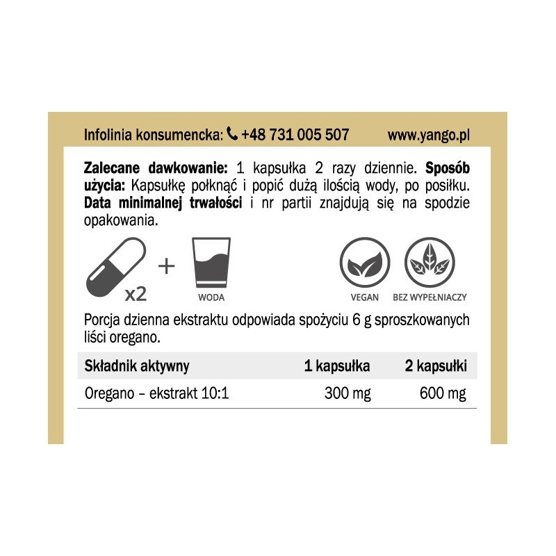 YANGO, Oregano - ekstrakt, kapsułki vege, 90 szt.