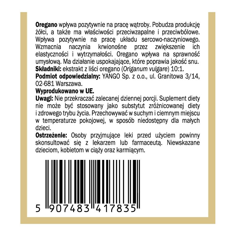 YANGO, Oregano - ekstrakt, kapsułki vege, 90 szt.