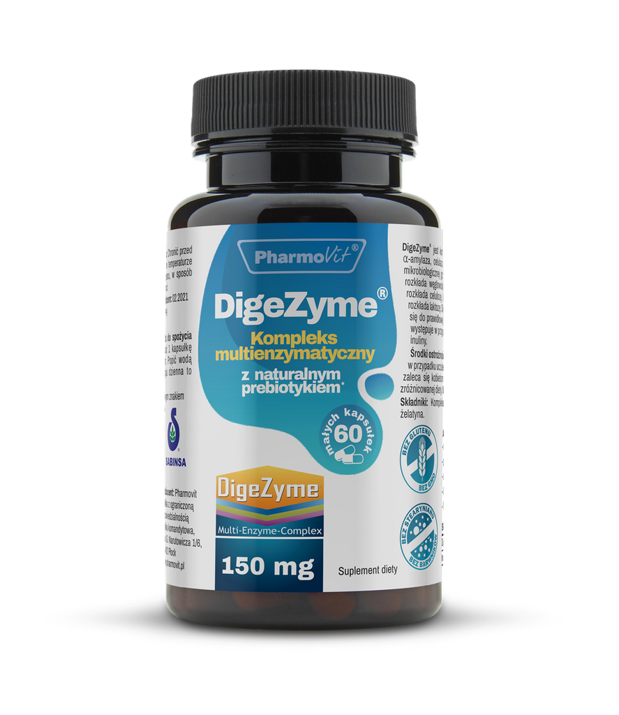 PharmoVit, Digezyme® Kompleks multienzymatyczny z naturalnym prebiotykiem 150 mg, kapsułki, 60 szt.