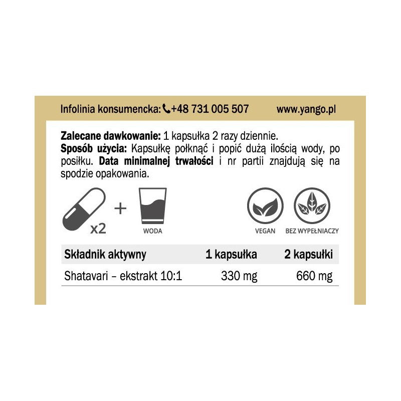 YANGO, Shatavari, kapsułki vege, 90 szt.