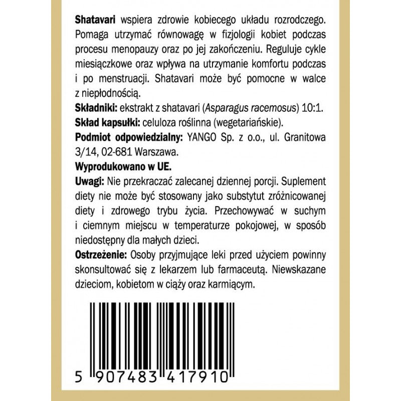 YANGO, Shatavari, kapsułki vege, 90 szt.